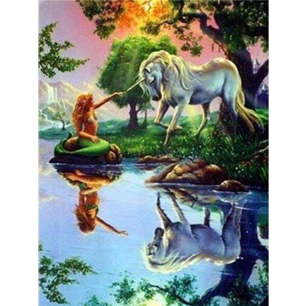 DIY Алмазная вышивка Отражение воды 5D Полный круг Алмазная картина Современное животное Вышивка крестом