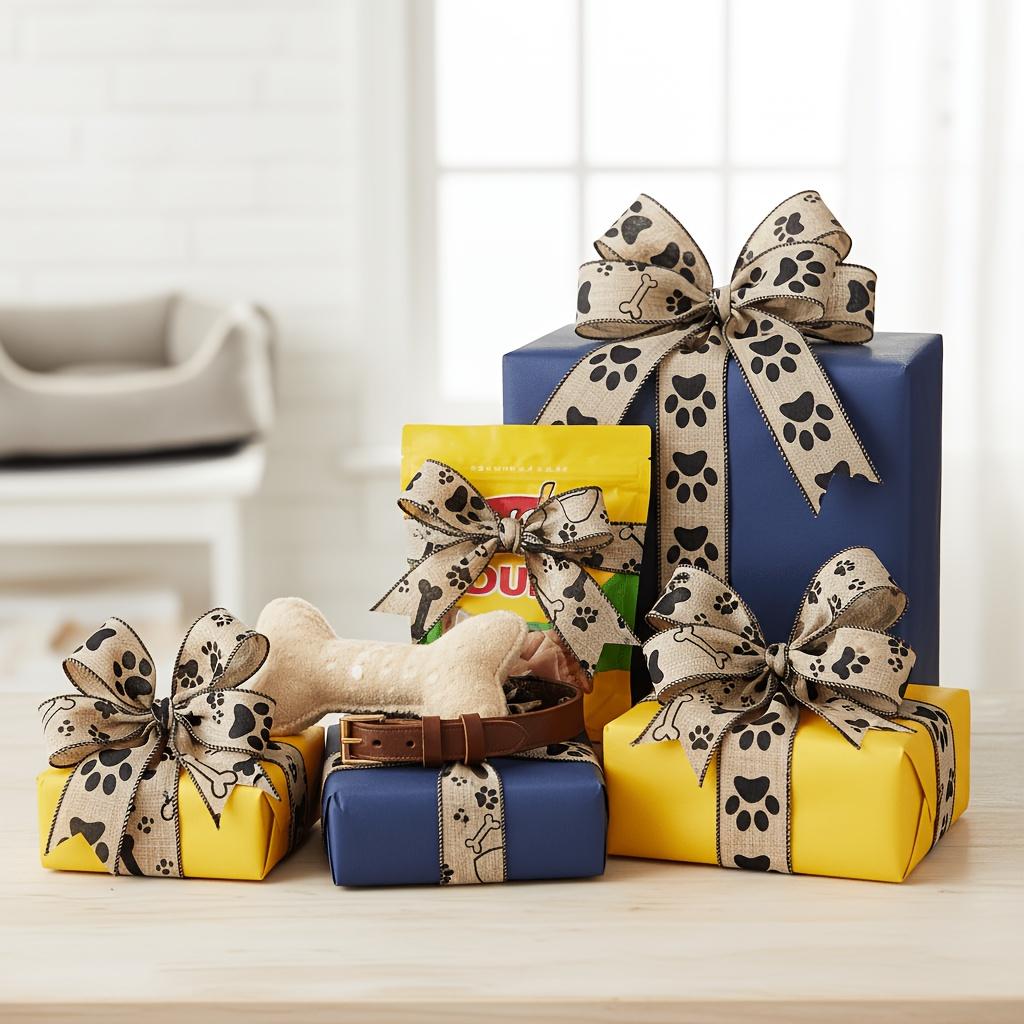 2rolls Of Velvet Ribbon With Paw Print Pattern, Suitable For Pet Dogs, Width 1.97inch, Total Length 236.22inch, Bone Pattern, Used For Crafts, Bows