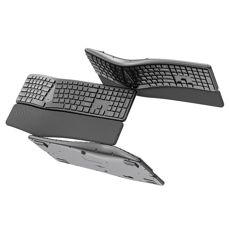 Эргономичная клавиатура и мышь беспроводная комбинированная, Bluetooth/2.4G Ergo Split Keyboard с подставкой для рук, полноразмерная перезаряжаемая клавиатура и мышь