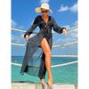 Women Bikini Cover-ups Solid Color Mesh Sheer Beach Long Dress See Through Sexy Swimwear Cover Up Summer