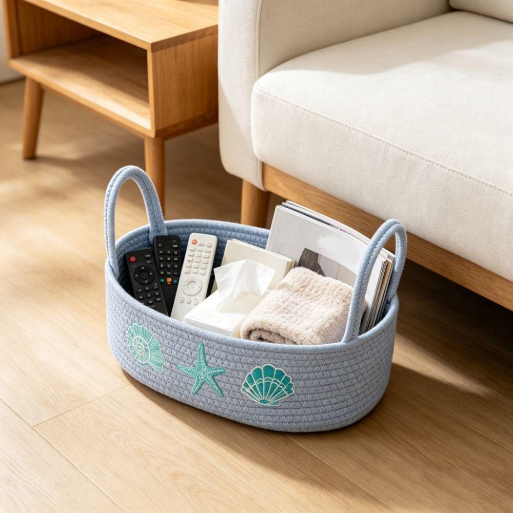Ocean Style Woven Cotton Rope Organizer Oval Toilet Paper Basket Desktop Storage Box Cosmetics