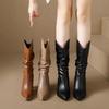 Женские сексуальные одинарные сапоги, кожаные сапоги со складками, высокие каблуки