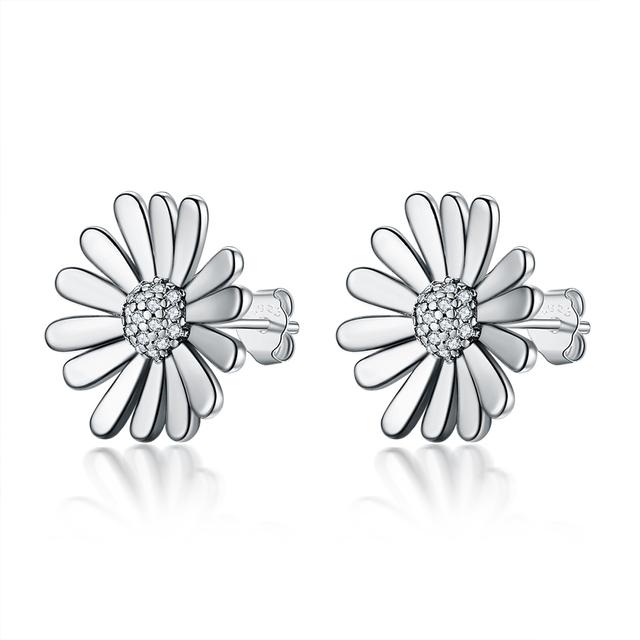 Серьги из стерлингового серебра 925 пробы, женские серьги с цветком «сделай сам», розовые ромашки, прозрачные хрустальные серьги для женщин, модные ювелирные изделия