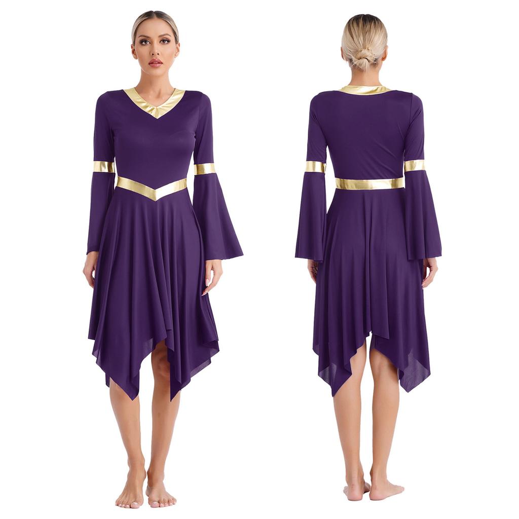 Платье-туника для литургического классического танца с V-образным вырезом и расклешенными рукавами, асимметричный подол, платья для церемоний, церковного поклонения, танцевальная одежда