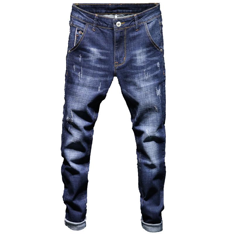 Men's Jeans Casual Men's Trousers Elastic Slim Straight Trousers