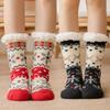 1 Pair Winter Floor Socks Thickened Fuzzy Plush Warmth Retention Christmas Elk Snowflake Print Leg Warmer Silicone Bottom Fall Winter Floor