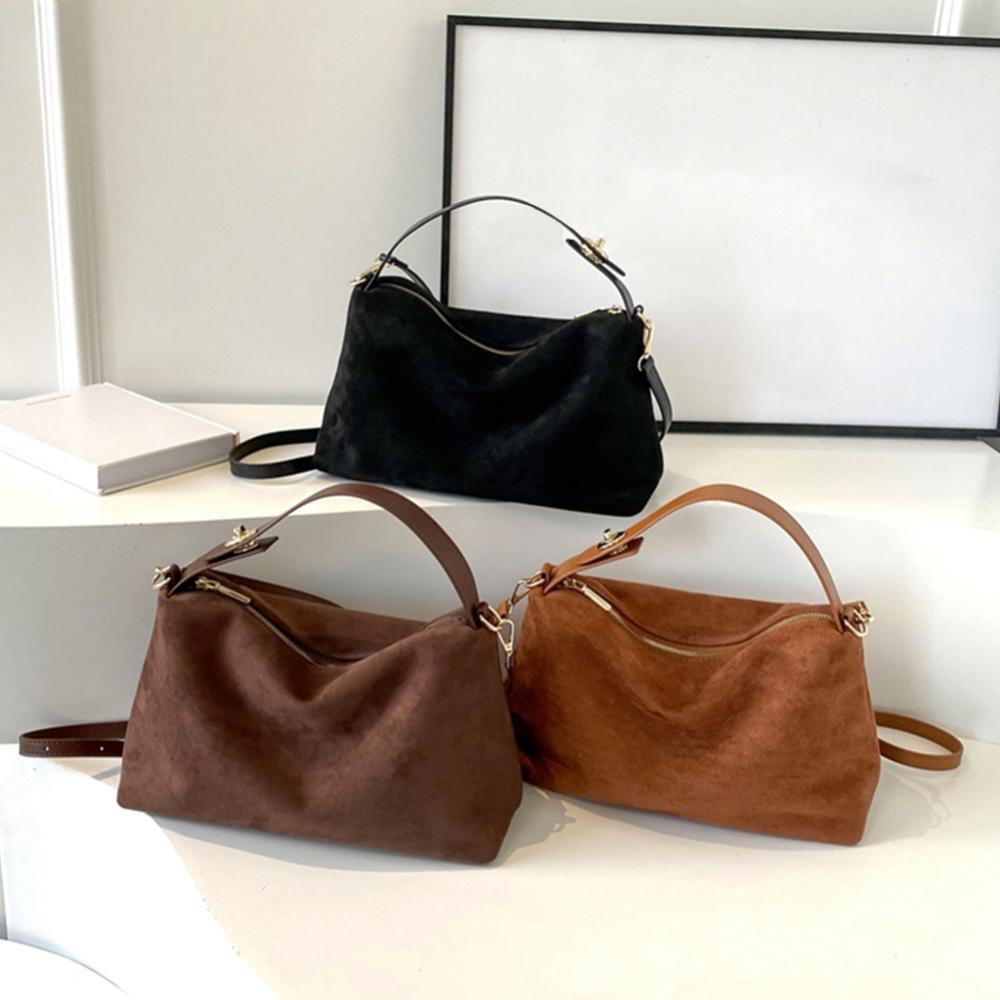 Women Suede Shoulder Bag Adjustable Strap Crossbody Bag With Inner Pocket Retro Hobo Purse Clutch Winter Fashion Female Handbag