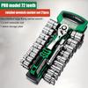 Drive Socket Set 1/4"-3/8"-1/2",CR-V Metric and Imperial Sockets with Quick-Release Ratchet Wrench,pro Model 72 Teeth,  Sockets