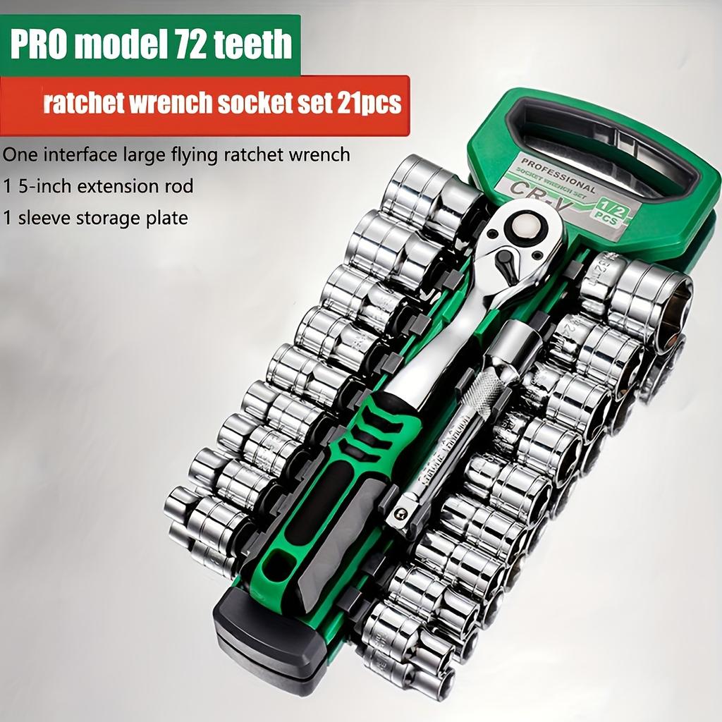 Набор торцевых головок 1/4"-3/8"-1/2", метрические и дюймовые головки CR-V с быстросъемным храповым ключом, профессиональная модель 72 зубца, головки
