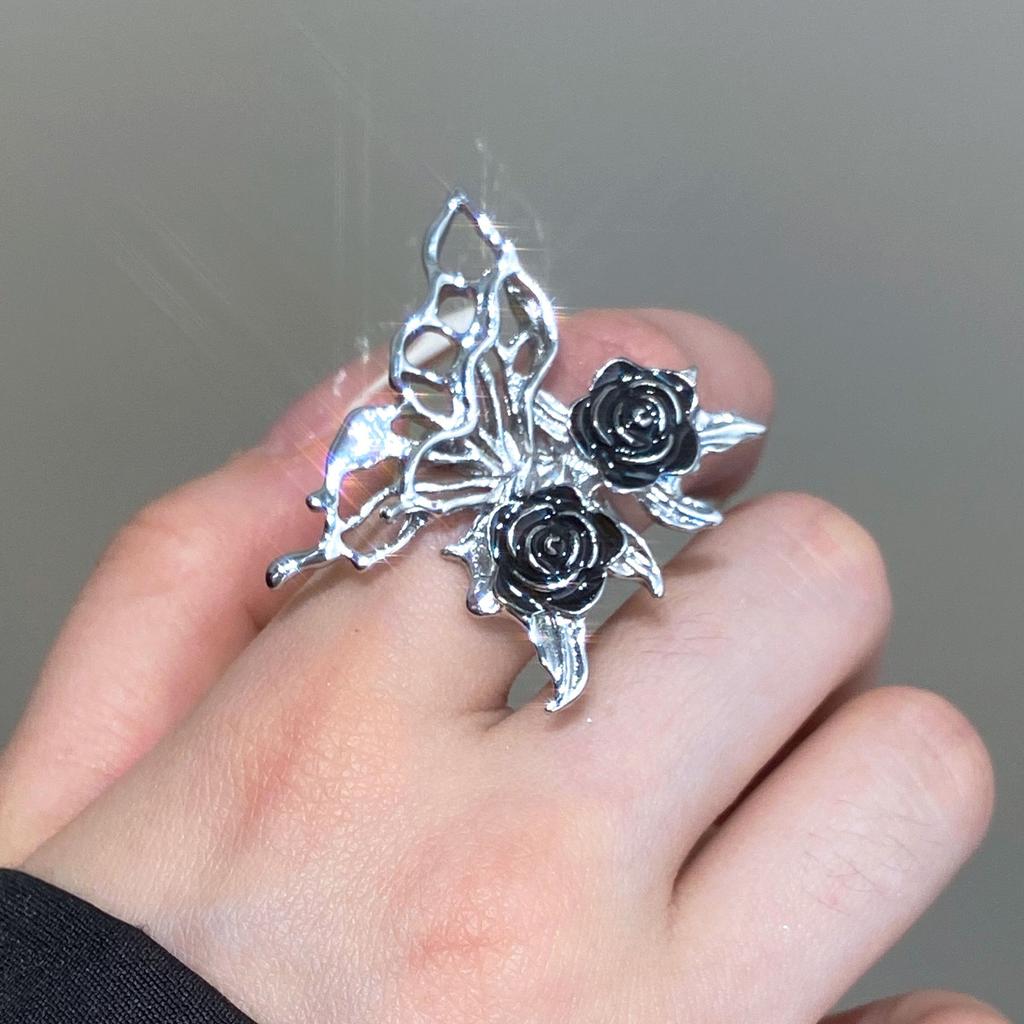 New European and American Dark Hollow Butterfly Rose Earrings with Cold Style Gothic Earrings