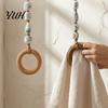 Functional Laundry Room Towel Loop Beaded Hanger with Wooden Ring, Farmhouse Rustic Hand Holder, Versatile Rack for Entryway Decorative Wall