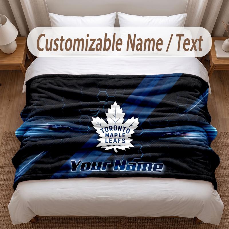 Toronto Maple Leafs Printed Flannel Blanket Custom Name Text Soft Warm Throw For Bedroom Holiday Gift