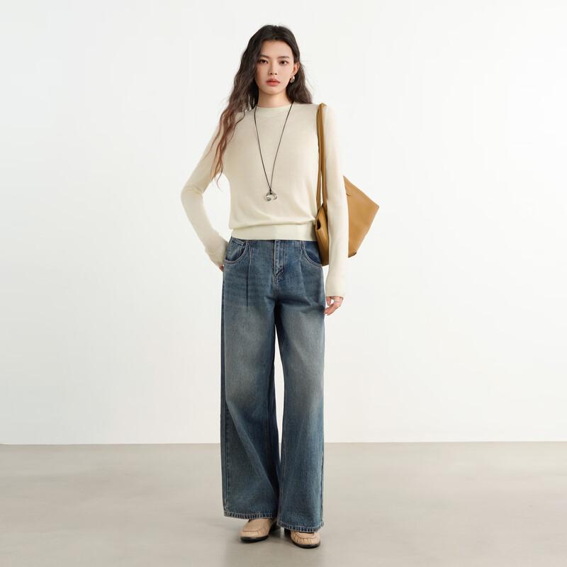 Elva' Island Women's Minimalist Long-Sleeve Wool Blend Knit Sweater