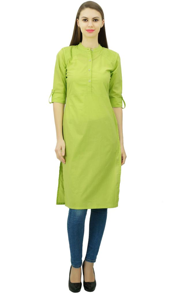 Phagun Cotton Plain Kurti Tunic Mandarin Collar Ethnic Casual Kurta Blouse