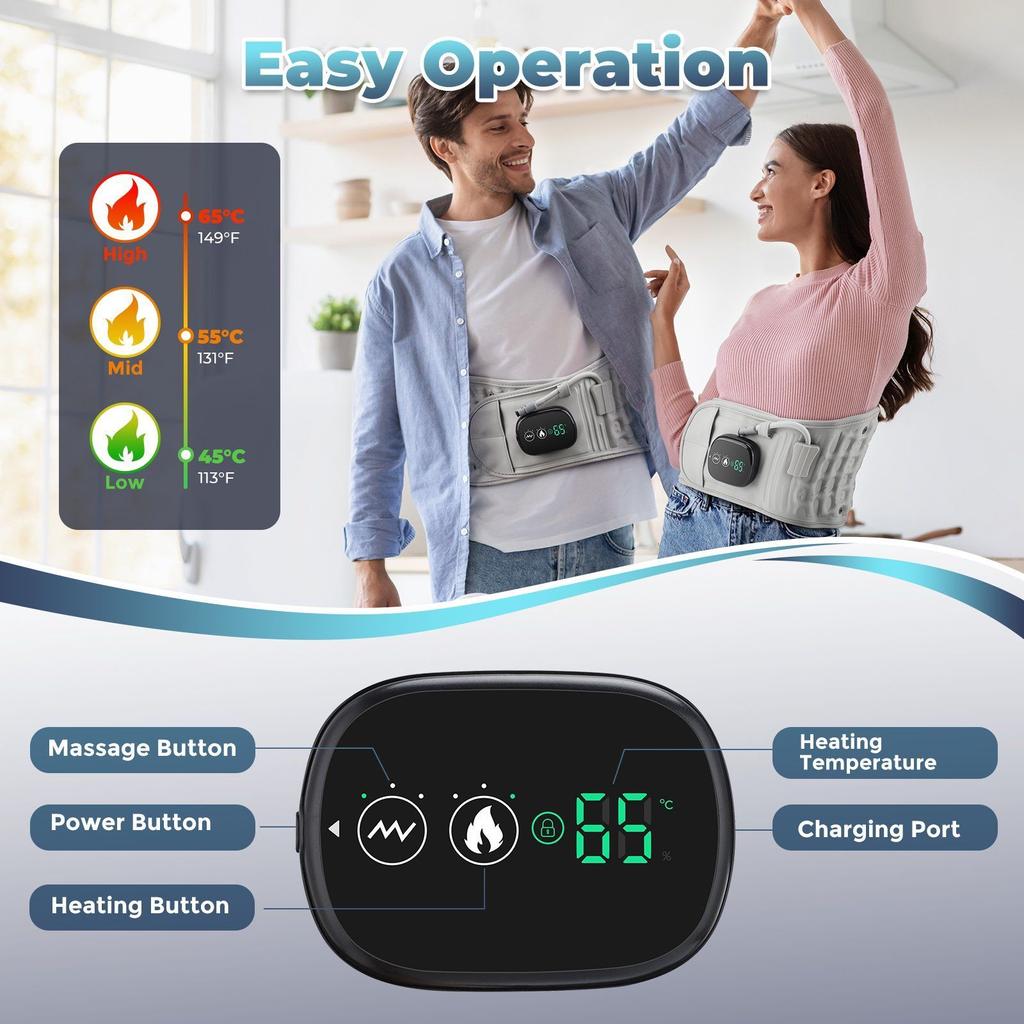 Heating Inflatable Waist Belt Vibration Massage Traction Device Digital Display Control Rechargeable Waist Support Tool Grey