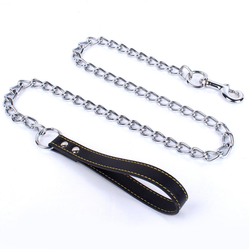 Durable Anti-Bite Metal Dog Chain Lead For Small Medium Large Dog Chain Leash Handle Leads PU Leather Iron Chain Pet Accessories