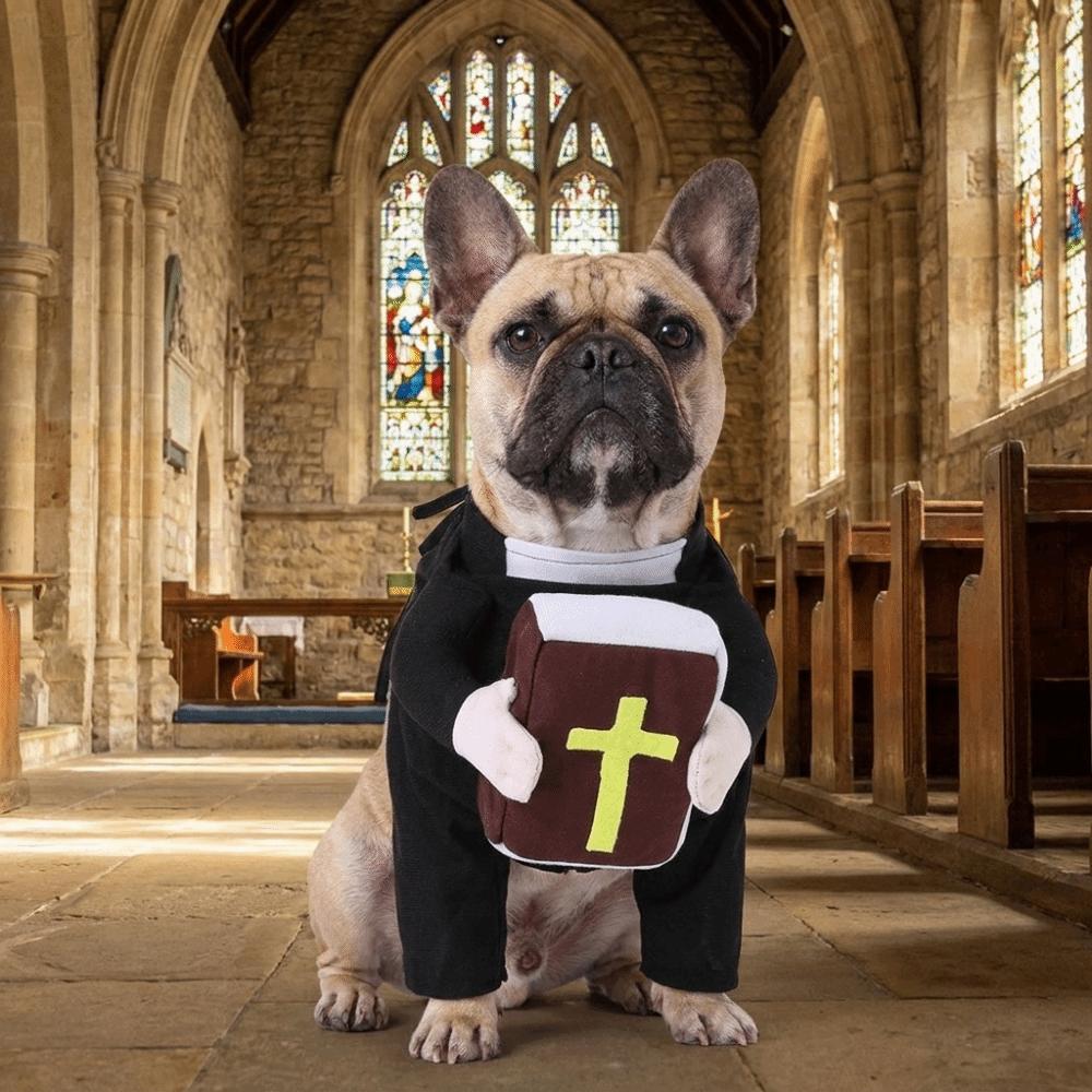 Creative Cute Priest Pet Costume Strap Style Comfortable Halloween Pet Costume with Bible Cross Puppy Outfit Church Outfit