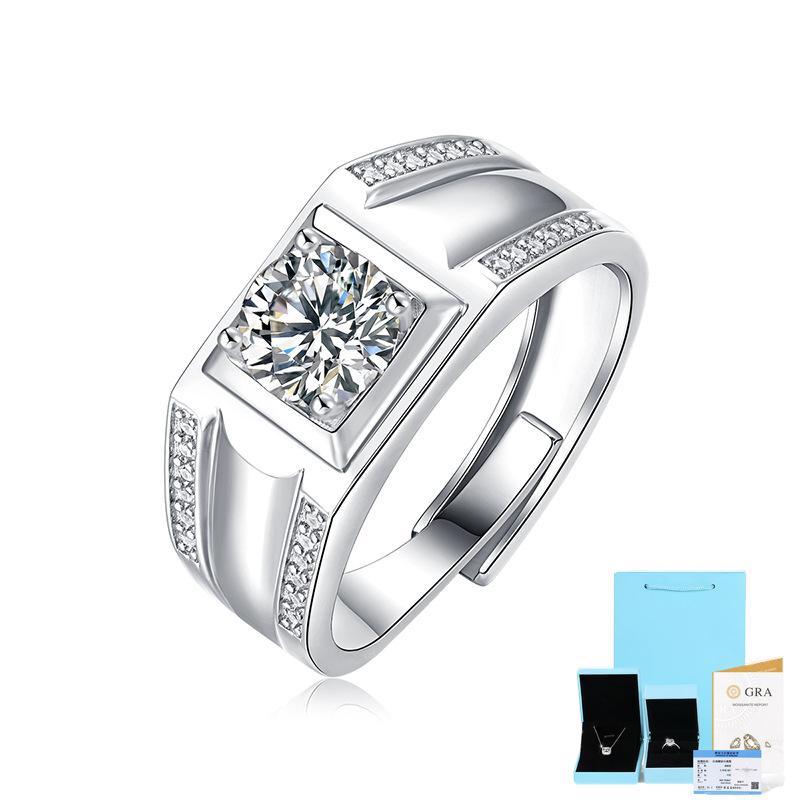 Bague Ringen Серебро S925 с инкрустацией муассанитом 1 карат, модное мужское кольцо с регулируемым размером