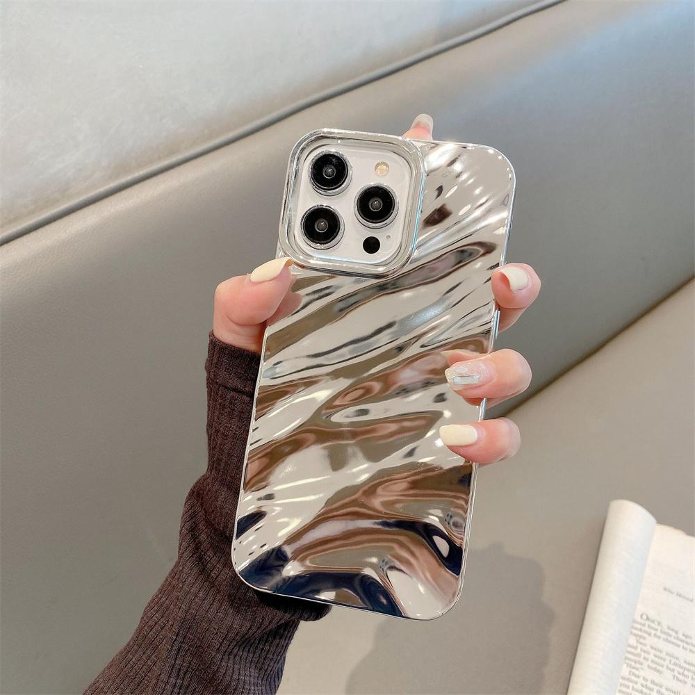 Luxury Plating Wave Pattern Glossy Case For iPhone 17 Air 16 15 14 13 12 11 Pro Max X XS XR Plus SE Fashion Bright Bumper Cover