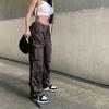 Женские брюки-карго с эластичной талией в стиле хип-хоп, однотонные, с несколькими карманами, мягкие свободные прямые винтажные брюки с высокой талией, уличная одежда, женские длинные брюки на шнурке