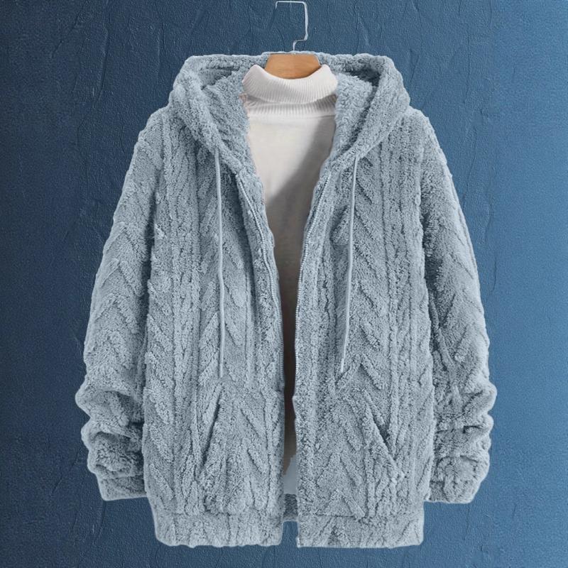 Новая осенне-зимняя меховая куртка, текстурная, повседневная, с капюшоном, однотонная, мужской топ, кардиган, толстовка, куртка