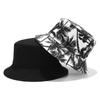New Fashion Summer Reversible Black White Coconut Tree Printed Fisherman Caps Bucket Hats Unisex Women