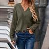 Women's Fashion Long Sleeve V-Neck T-Shirt Solid Color Button Decoration Top