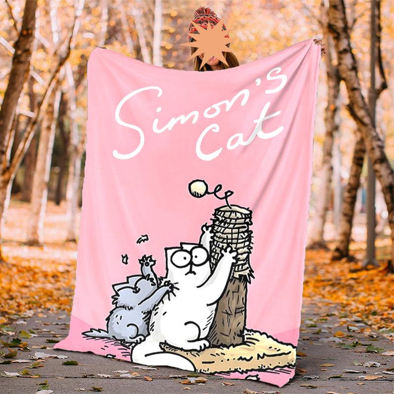 Simon'S Cat Flannel Blanket Soft Warm All-Season Throw, Design for Camping, Car Travel, Hiking Sofa, Bed, Office Perfect Gift for Parties
