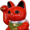 Tokoname Ware Red Maneki Neko Right Hand 19cm Tall Made In Japan