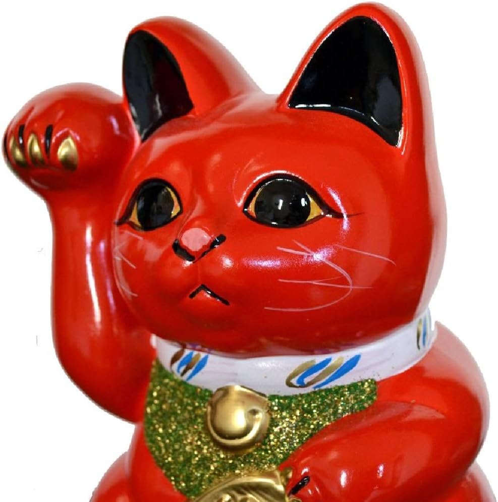 Tokoname Ware Red Maneki Neko Right Hand 19cm Tall Made In Japan