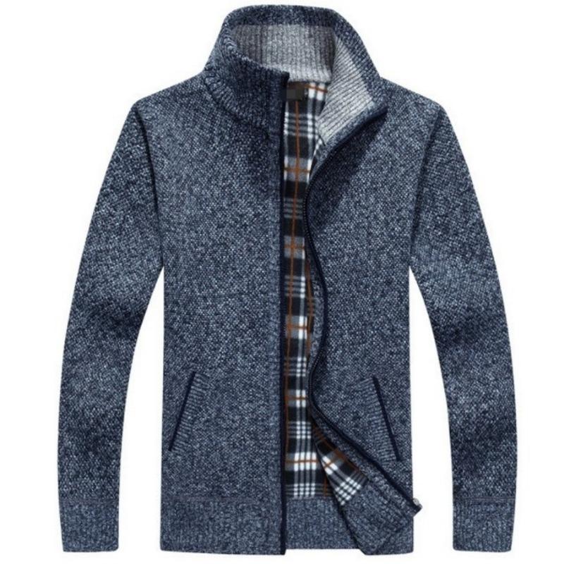 Мужской длинный вязаный свитер на молнии с плюшем и толстым утеплителем, модный верхний свитер и куртка