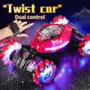 2024 New 4WD 1:16 Stunt RC Car with LED Light Gesture Induction Deformation Twisted Climbing RC Buggy 360 Flip Drift Electronic Toys