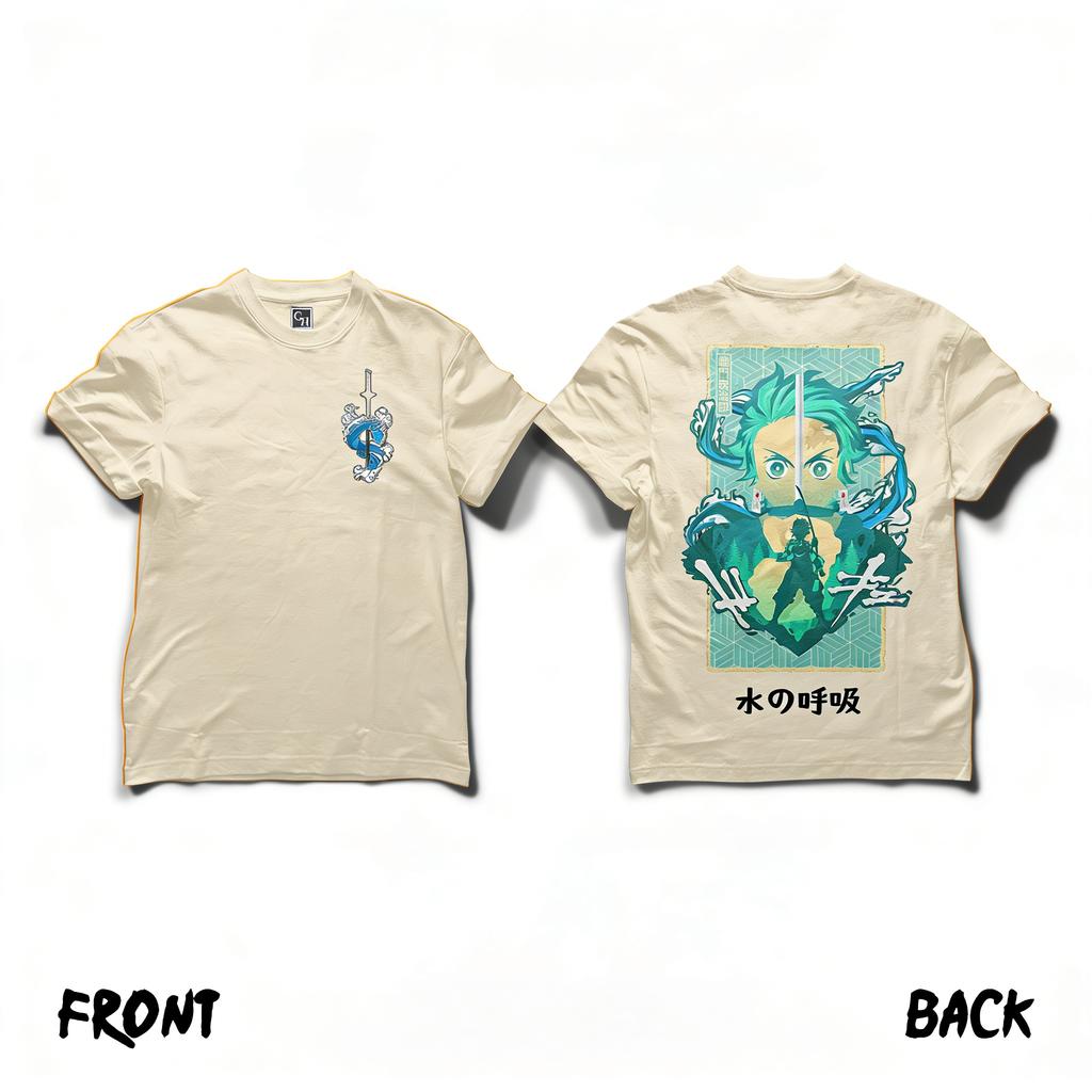 Unisexs Demon Slayer Anime TShirt Water Breathing Hashira Split Face Design Dual Side Print Black Cotton for Casual Otaku Daily