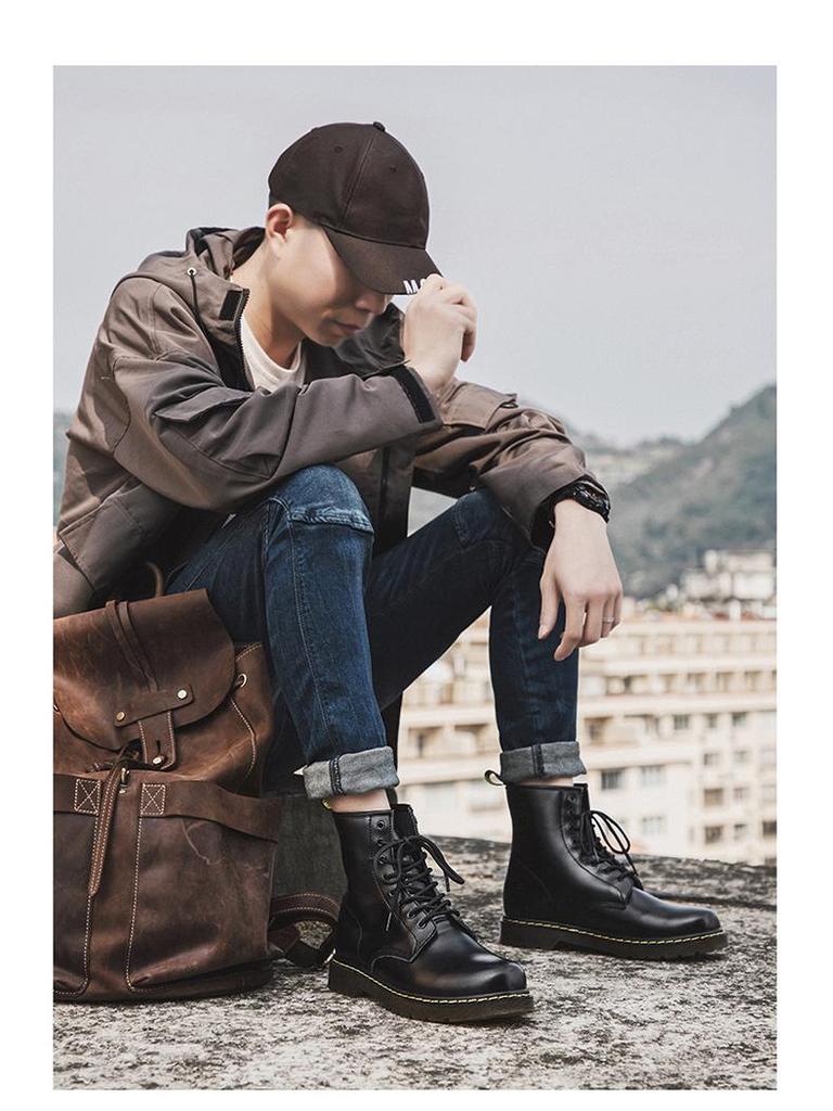Men's High-Top Martin Boots - British & Korean Style Winter Leather Work Shoes, Versatile Trendy Casual Footwear with Velvet, Autumn Collection