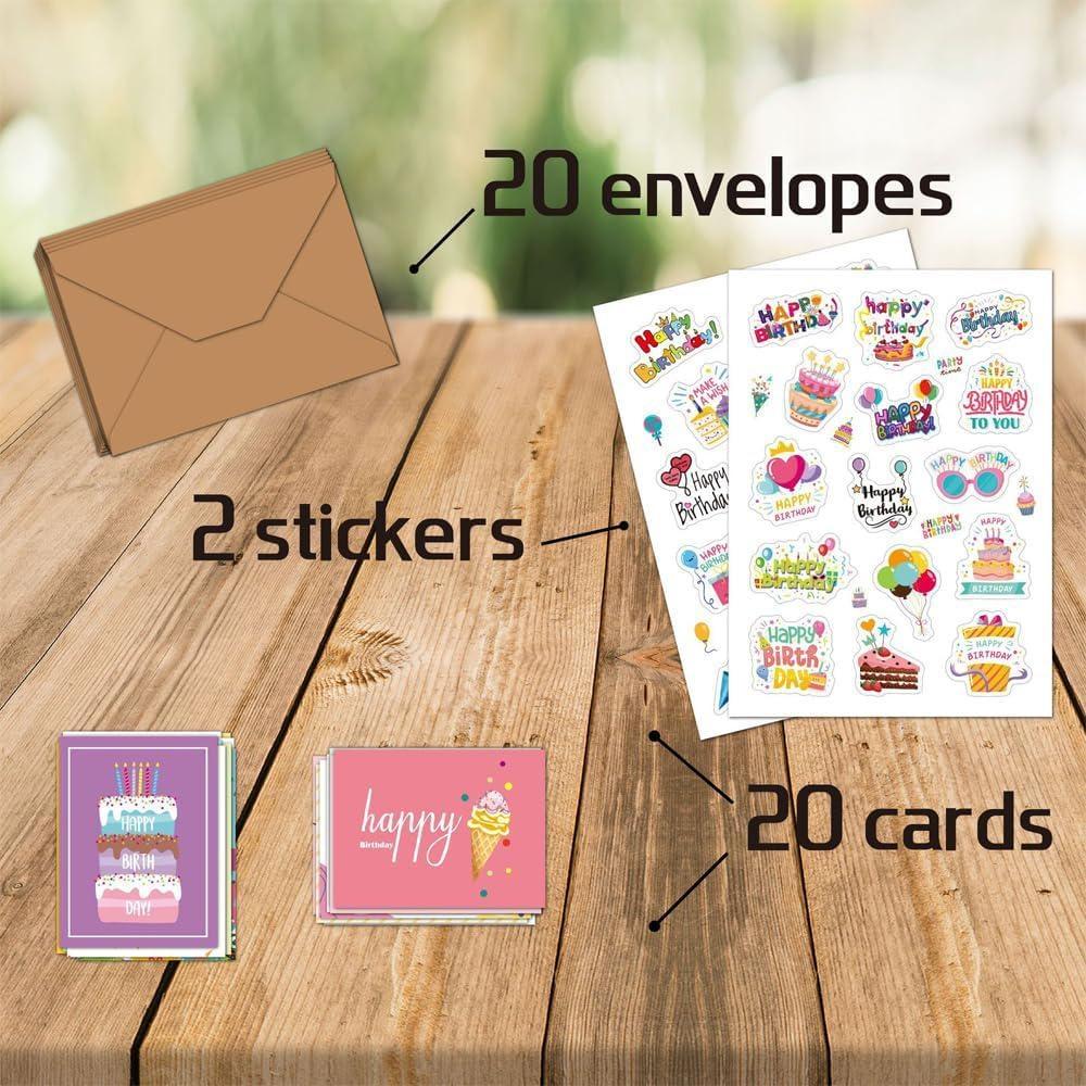 20 Pieces/set Cute Cartoon Birthday Cards with Envelope Sticker Birthday Party Invitation Greeting Card