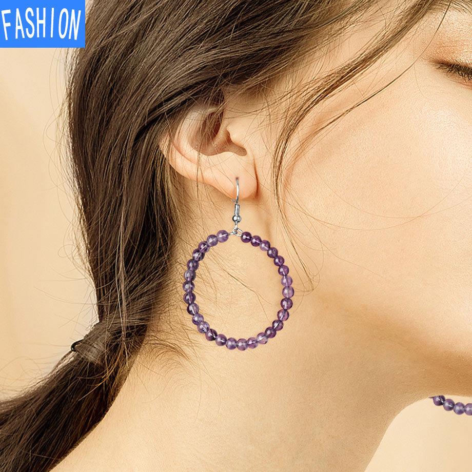 Маленькие круглые серьги из бисера с аметистом. Универсальные женские серьги.