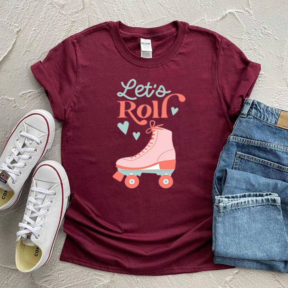 Lets Roll Shirt Fun Roller Skate Shirts Retro Summer Kid Tshirt 80s Kid Tee 90s Kid Tees Women Summer Retro Short Sleeve Tops