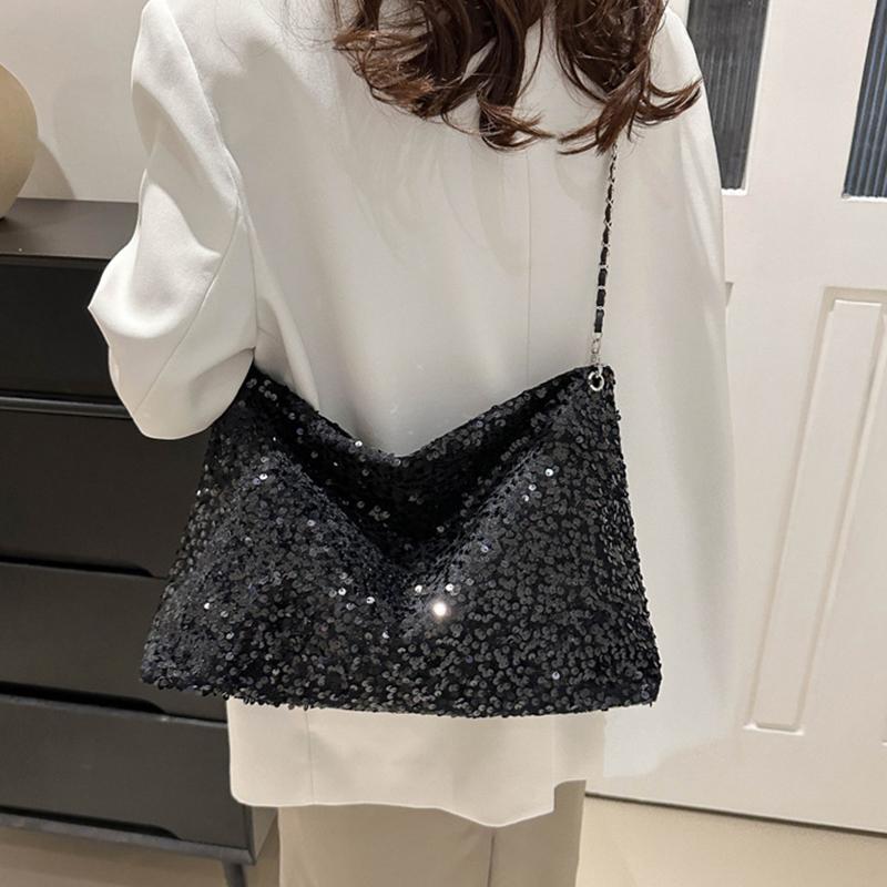 Вместительная сумка через плечо для женщин с блестками, сумка-хобо однотонная, сумка кроссбоди, модная сумка под мышкой для работы, путешествий, шопинга AVE