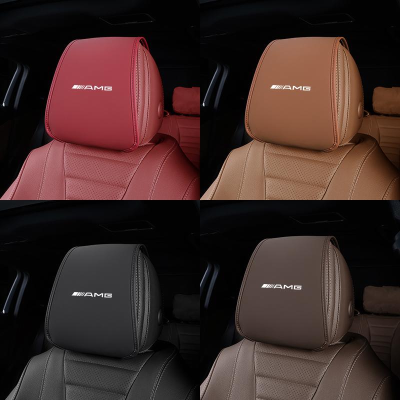 Car Seat Headrest Leather Cover Pillow Decoration For Mercedes Benz AMG GLC W203 W206 W220 W205 W211 W212 W201 W210 W108 GLK GLE