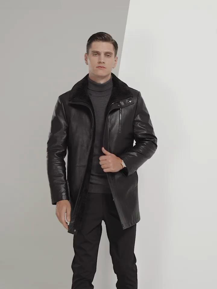New Haining Fur Coat Velvet and Thickening Middle-aged Men's Leather Jacket Mid-length Fur One-piece Leather Jacket for Men