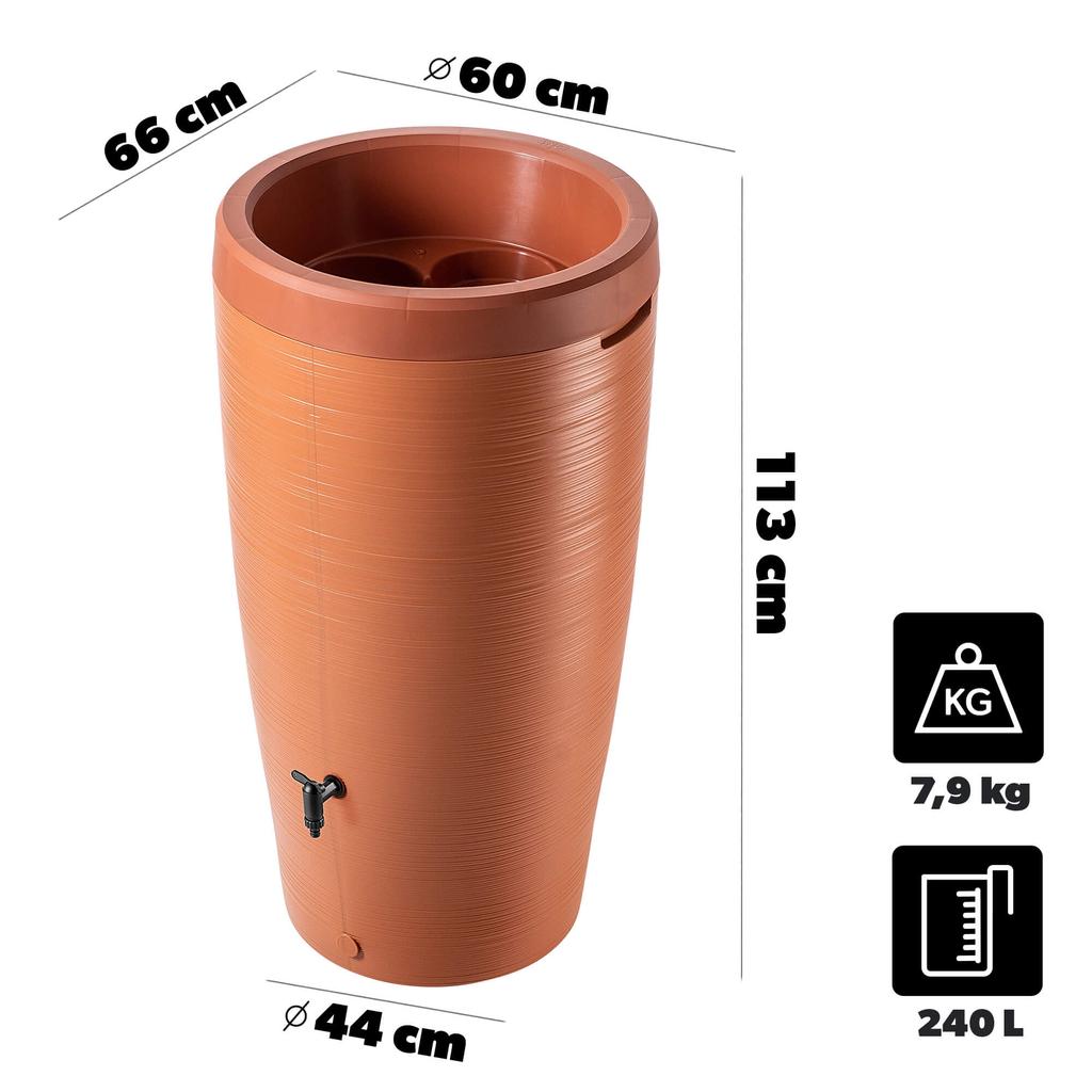 KADAX Zbiornik Na Deszczówkę 240L Z Zestawem Przyłączeniowym Terakota Gładki