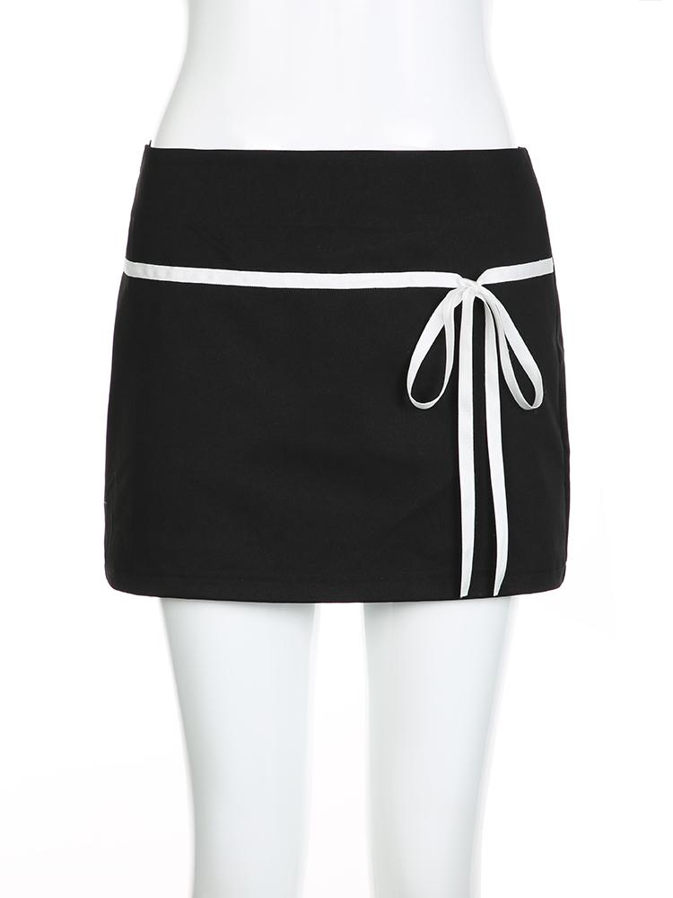 Милая базовая лоскутная бандажная юбка трапециевидной формы, повседневная тонкая мини-юбка с низкой талией, женская летняя модная уличная одежда 2024 г.