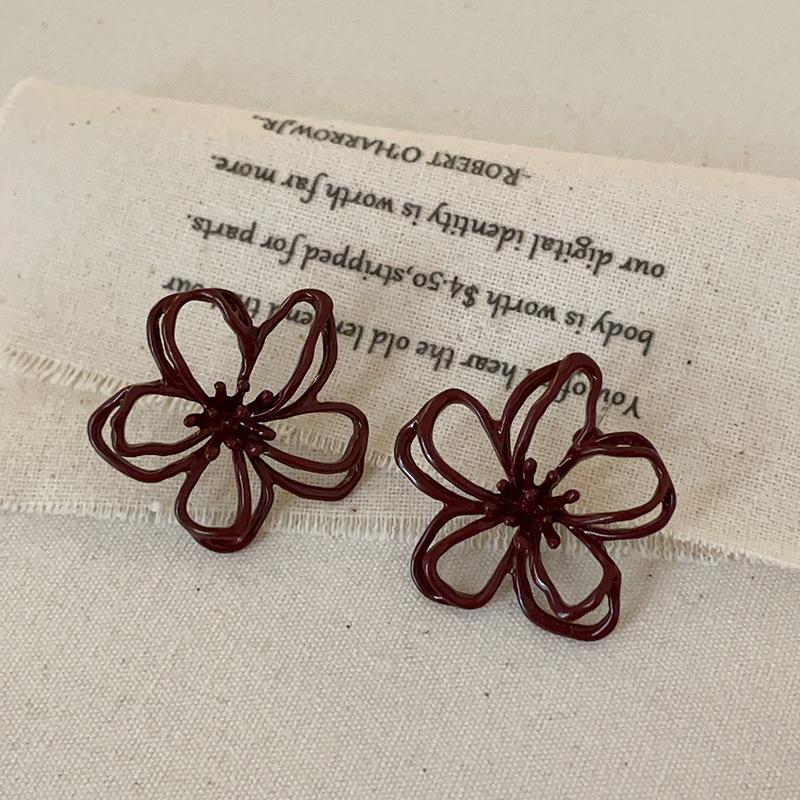 Легкие роскошные высококачественные серьги-гвоздики Ankola Red Empty Flower, женские элегантные модные серьги в стиле ретро