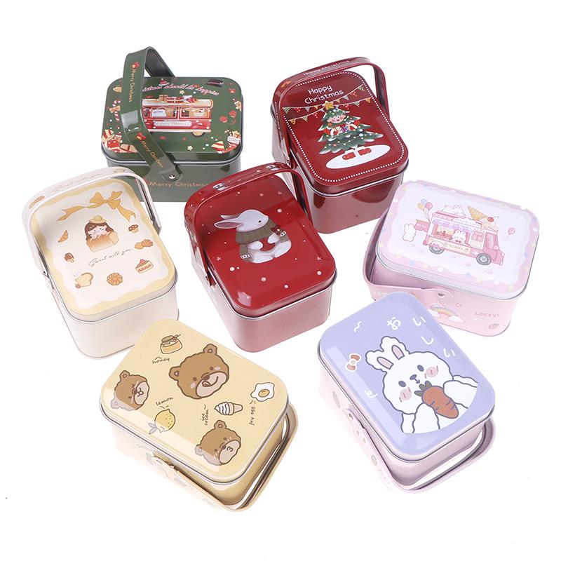 Рождественская жестяная коробка для печенья, подарочная упаковка, банка для конфет, контейнеры для хранения мультфильмов, сладкие праздничные принадлежности с ручкой