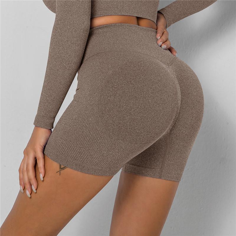 Бесшовные шорты с высокой талией, женские шорты для фитнеса, йоги, шорты для бега персикового цвета с бедрами