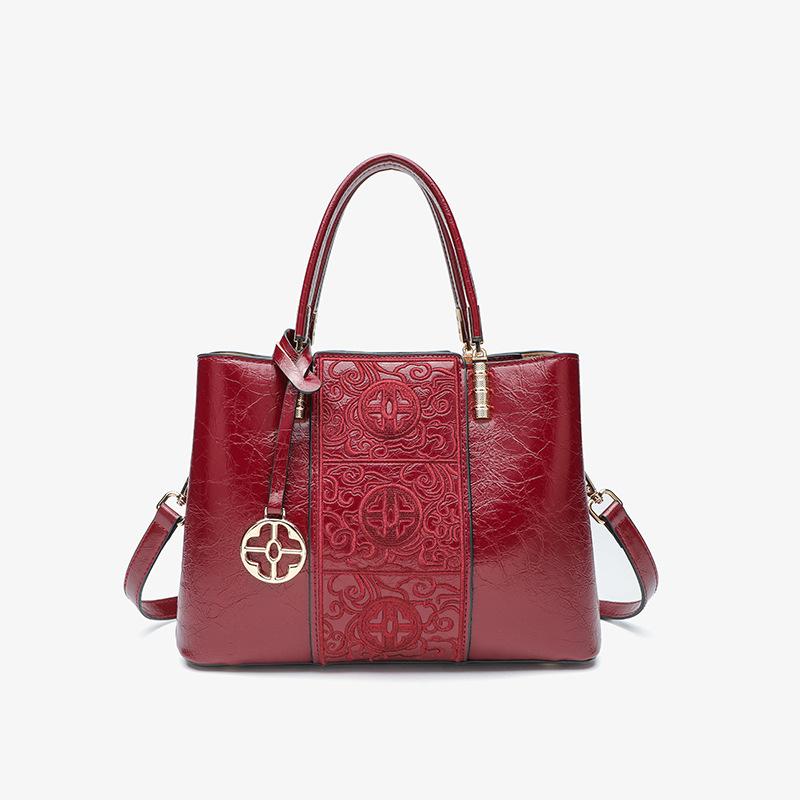 New Chinese-style original jacquard red handbag, wedding bag, Chinese-style elegant large-capacity handbag for middle-aged women and mothers