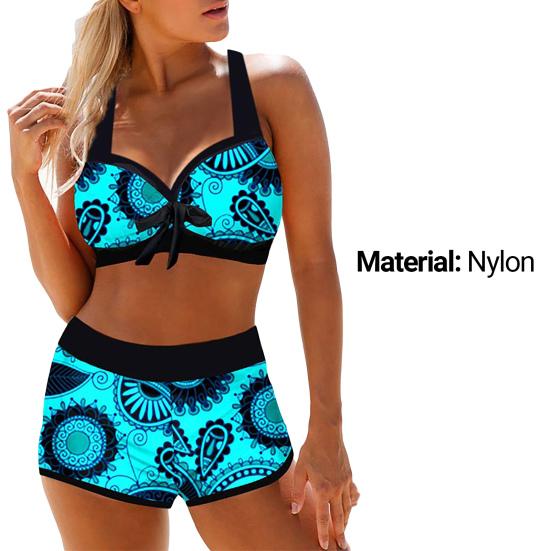 2 шт./компл. комплект купальников с цветочным принтом и бретелькой на шее, геометрический красочный женский комплект бикини