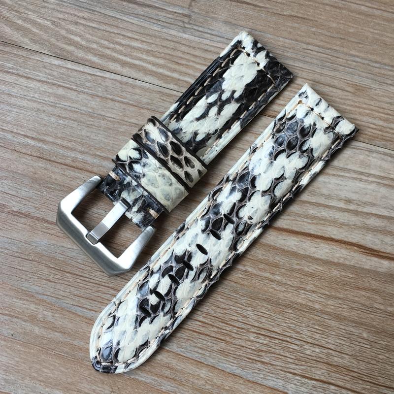 Модный кожаный ремешок для часов ручной работы 22 мм 24 мм, зеленый, белый, черный, синий, из змеиной кожи для PAM Zenith Amry, военный ремешок для часов, браслет
