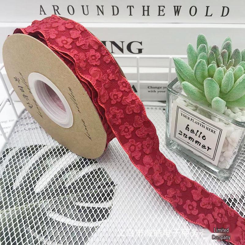 Romantic Camellia Embossed Satin Ribbon for Flower Bouquet Packaging and DIY Bows