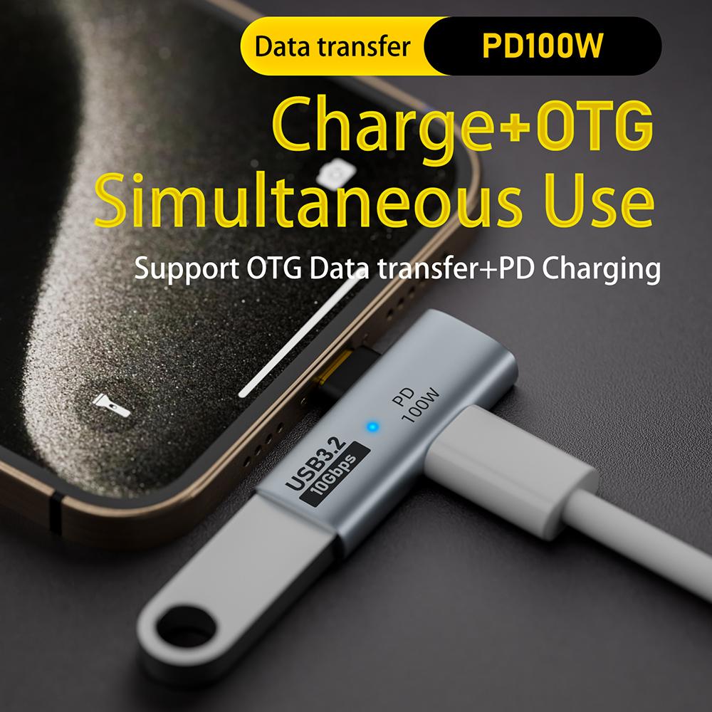 Адаптер 2-в-1 Type C - USB, портативный быстрозарядный мини-OTG-конвертер, конвертер передачи данных 10 Гбит/с для планшета iPhone 15